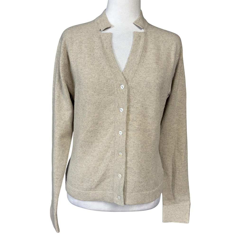 I Cardigan Sweater Womens S Beige 100% Cashmere V Neck Button Knit Solid
